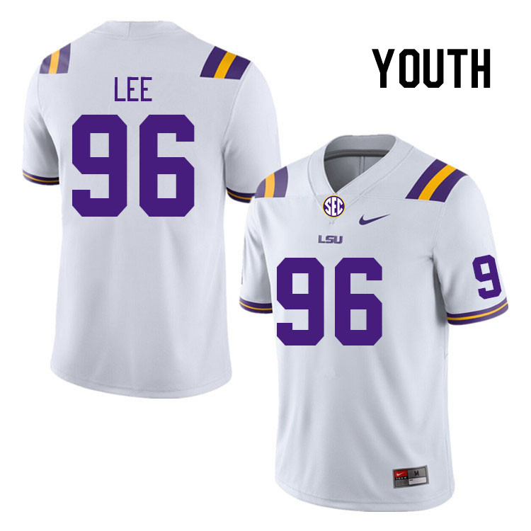 Youth #96 Jalen Lee LSU Tigers College Football Jerseys Stitched-White - Click Image to Close